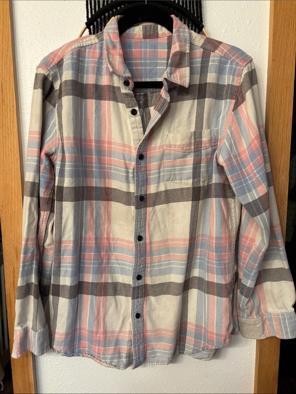 Vintage Plaid Button-Down Shirt in Pink, Blue & Cream